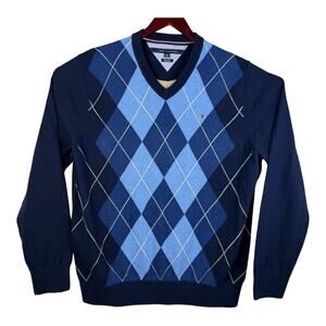 Tommy Hilfiger Men's Sweater Size XXL Navy Blue Argyle Pullover Preppy EUC
